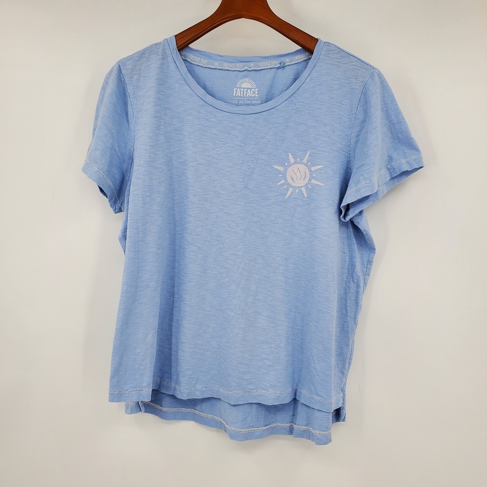 FatFace Womens Cape Cod Graphic T Shirt Light Blue Slub Cotton Size 14 Beach